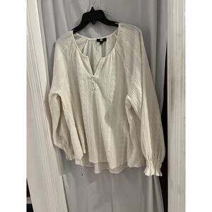 Frye Cream Embroidered Textured Eyelet Peasant Top Sz Xxl Boho Hippie Western